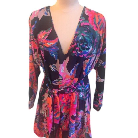 Zara Dresses & Skirts - Zara Floral Mini Dress V Neck Tie Back Long Sleeve Size L